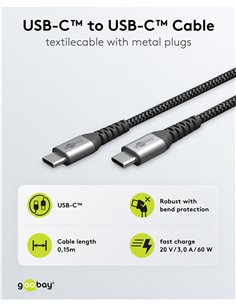 GOOBAY καλώδιο USB-C 79559, 60W, 480Mbps, 0.15m, μαύρο