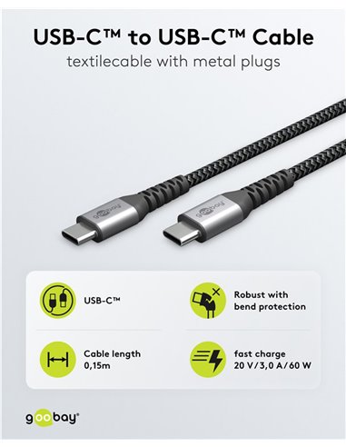 GOOBAY καλώδιο USB-C 79559, 60W, 480Mbps, 0.15m, μαύρο