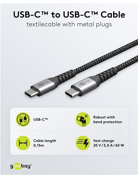 GOOBAY καλώδιο USB-C 79559, 60W, 480Mbps, 0.15m, μαύρο