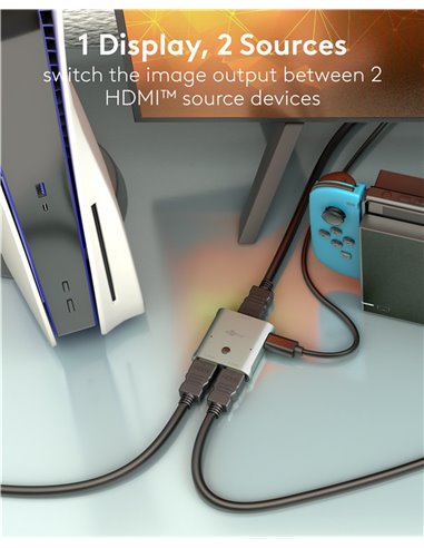 GOOBAY HDMI switch 77791, 2 σε 1, 8K/60Hz, γκρι