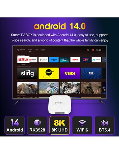 H96 MAX TV Box M1 Plus, 8K, 4/32GB, WiFi 6, Bluetooth, Android 14