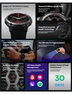 ZEBLAZE smartwatch Vibe 7 Pro, heart rate, 1.43" AMOLED, 3 ATM, ασημί