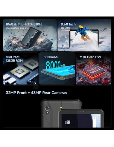 ONERUGGED tablet T1, 8.68", 8/128GB, 4G, 8000mAh, IP68/MIL-STD 810H/Atex Zone 2, μαύρο