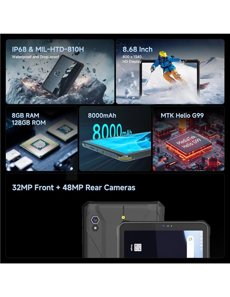 ONERUGGED tablet T1, 8.68", 8/128GB, 4G, 8000mAh, IP68/MIL-STD 810H/Atex Zone 2, μαύρο