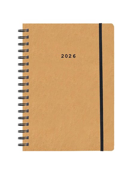 Next ημερολόγιο 2026 Natural ημερήσιο σπιράλ μουσταρδί με λάστιχο 14x21εκ.