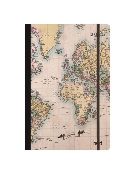 Next ημερολόγιο 2025 Trends ημερήσιο flexi με λάστιχο 12x17εκ. World map II