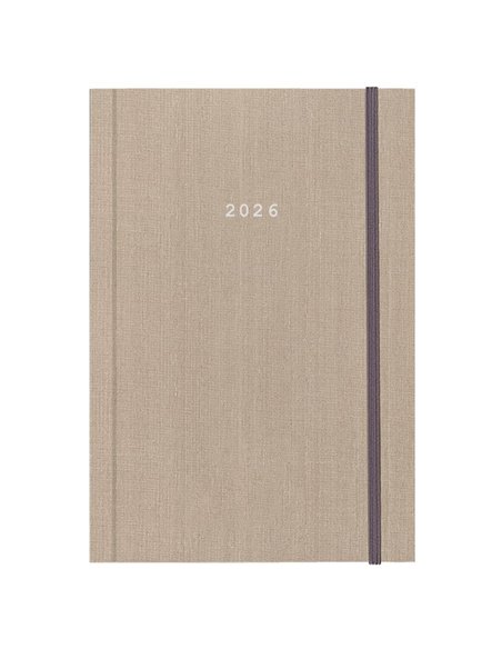 Next ημερολόγιο 2026 fabric ημερήσιο δετό μπεζ με λάστιχο 14x21εκ.  Δυνατότητα εκτύπωσης