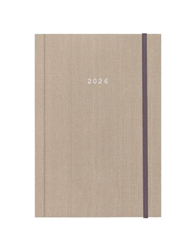 Next ημερολόγιο 2026 fabric ημερήσιο δετό μπεζ με λάστιχο 17x25εκ.  Δυνατότητα εκτύπωσης