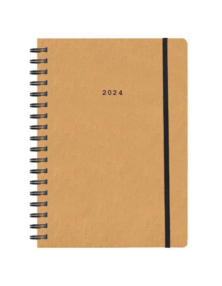 Next ημερολόγιο 2024 Natural ημερήσιο σπιράλ μουσταρδί με λάστιχο 14x21εκ.