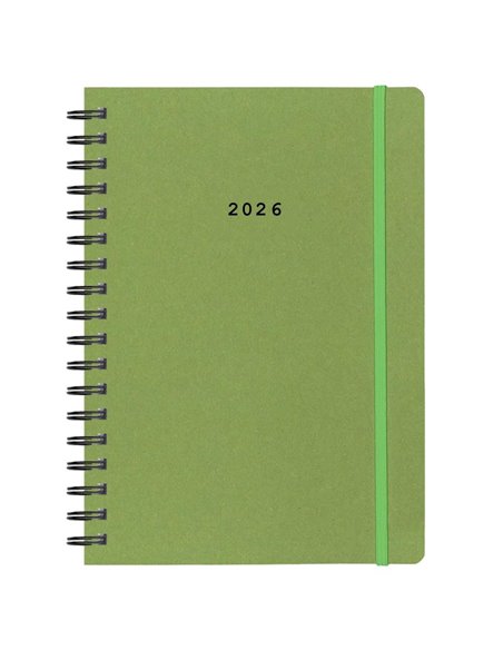 Next ημερολόγιο 2026 Natural ημερήσιο σπιράλ πράσινο με λάστιχο 14x21εκ.