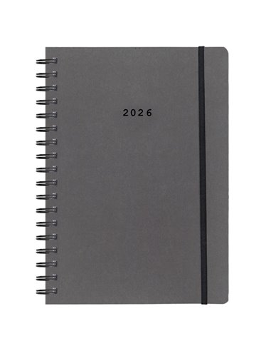 Next ημερολόγιο 2026 Natural ημερήσιο σπιράλ γκρι σκούρο με λάστιχο 14x21εκ.