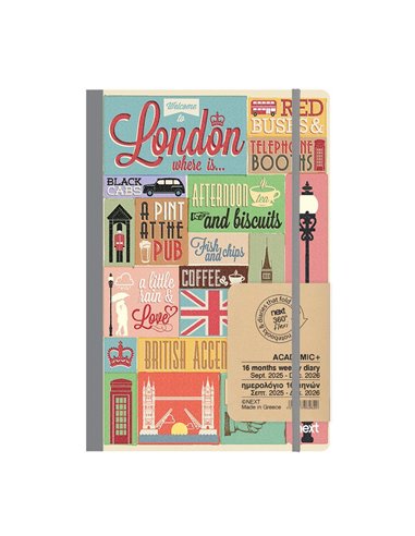 Next ημερολόγιο ACADEMIC+ 9/2025-12/2026 Gallery εβδομαδιαίο flexi 14x21εκ. London
