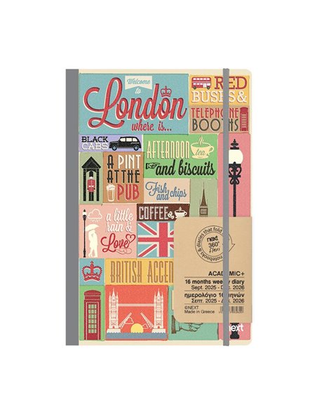 Next ημερολόγιο ACADEMIC+ 9/2025-12/2026 Gallery εβδομαδιαίο flexi 14x21εκ. London