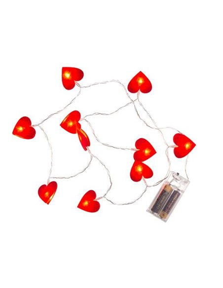 Φωτιζόμενη αλυσίδα από 10 κόκκινες καρδιές LED από τσοχα 4εκ.