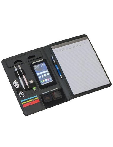Portfolio A4 με μπλοκ και θήκες για στυλό, κινητό και κάρτες συνθετικού δέρματος μαύρο 24,5x33x1,8εκ