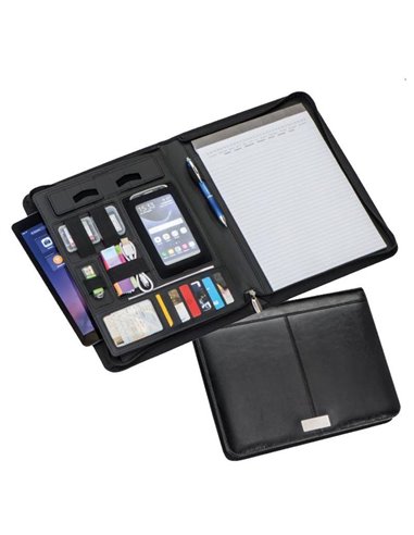 Portfolio με φερμουάρ δερμάτινο μαύρο Υ35x26.5x5εκ.