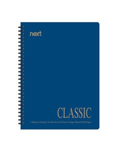 Next classic τετράδιο σπιράλ μπλε 21x29εκ. 5θεμ. 300σελ.