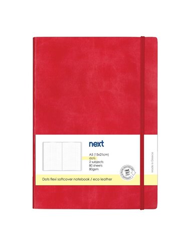 Next Premium κόκκινο τετράδιο Dots flexi λάστιχο 2 θέματα 80 φύλλα 14x21εκ. Δυνατότητα εκτύπωσης