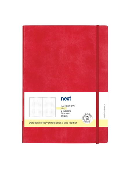 Next Premium κόκκινο τετράδιο Dots flexi λάστιχο 2 θέματα 80 φύλλα 14x21εκ. Δυνατότητα εκτύπωσης