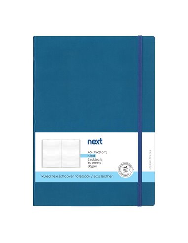 Next Premium μπλε τετράδιο ριγέ flexi λάστιχο 2 θέματα 80 φύλλα 14x21εκ. Δυνατότητα εκτύπωσης