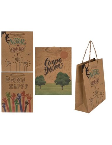Χάρτινες τσάντες κραφτ με μηνύματα, κοκτέηλ 3 σχέδια Υ23x18x8εκ.