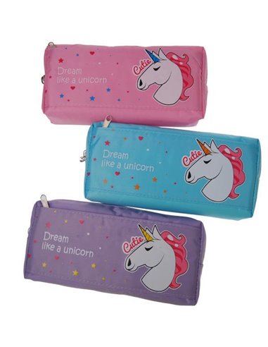 Κασετίνα "μονόκερος" κοκτέηλ 3 χρώματα 20x9,5εκ.