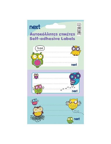 Next 30 ετικέτες τετραδίων "Owls" 8,5x4εκ., αυτοκόλλητες