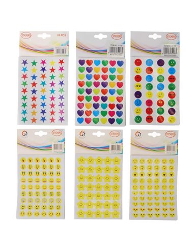 Αυτοκόλλητα 6 σχέδια, blister 10 φύλλα, 21x11,5εκ.