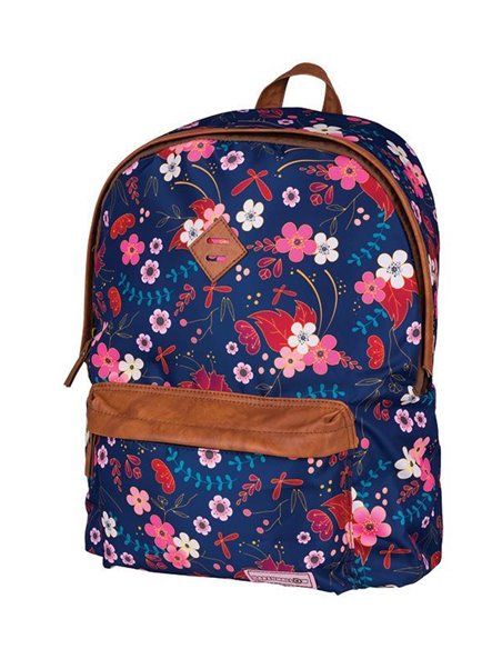 Marshmallow τσάντα πλάτης μπλε λουλούδια με 2 θήκες 41x32x14εκ.