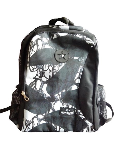 Montana τσάντα πλάτης εφηβική μαύρα λουλούδια με 1 θήκη 40x28x13εκ.