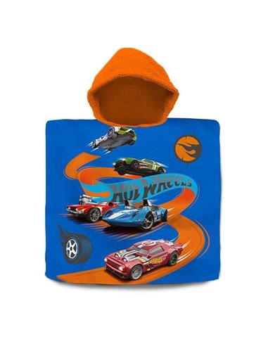 Πετσέτα παιδική θαλάσσης, πόντσο με κουκούλα  "Hot Wheels" 60x60εκ.