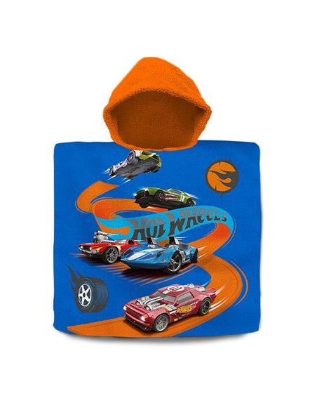 Πετσέτα παιδική θαλάσσης, πόντσο με κουκούλα  "Hot Wheels" 60x60εκ.