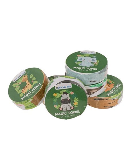 Πετσέτα μαγική "Ζώα Safari" ( συσκ. 4,8x6εκ.)  30x30εκ. Κοκτέηλ 6 σχέδια