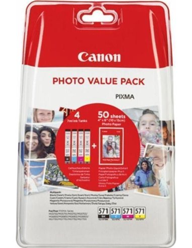 Ink Canon High Yield Value Pack CLI-571XLVP Black, Cyan, Magenta, Yellow  and 50 Sheets 10x15 cm Photo Paper