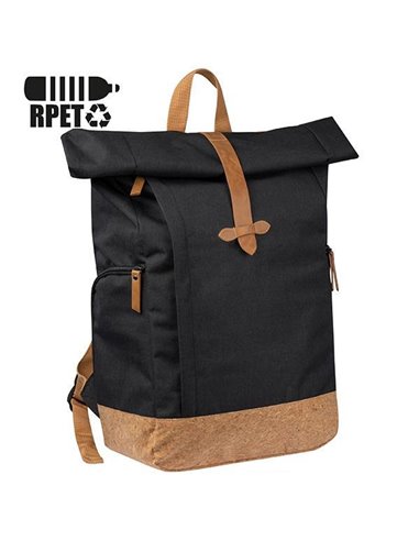 Σακίδιο πλάτης μαύρο από ανακυκλωμένο πολυεστέρα και φελλό Υ50,5x39x16εκ.