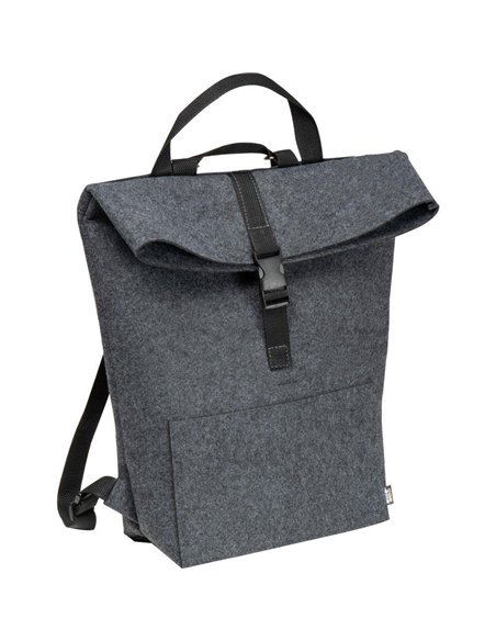 Σακίδιο πλάτης γκρι με μαύρο κούμπωμα από τσόχα Υ40x36x12,5εκ.