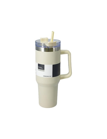 Θερμός ποτήρι 1200ml μπεζ ανοξείδωτο με καλαμάκι