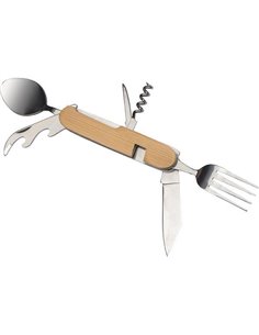 Πολυεργαλείο - σετ επιβίωσης 6 σε 1 από μπαμπού και μέταλλο 10,6x3,8x3,3εκ.