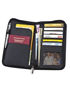 Ταξιδιωτικό πορτοφόλι από δέρμα, μαύρο, 13x24,5x2,8 εκ.