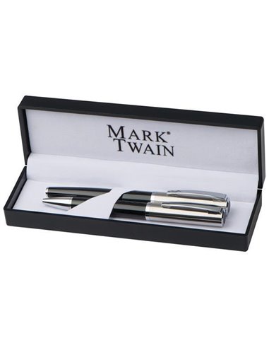 Σετ στυλό Mark Twain ball pen με κλιπ-rolleball pen ασημί-μαύρο