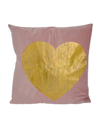 Μαξιλάρι διακοσμητικό ροζ, με χρυσή καρδιά 45x45εκ.