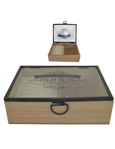 Κουτί ξύλινο για bijoux με γυάλινο καπάκι Υ6x18x14εκ.