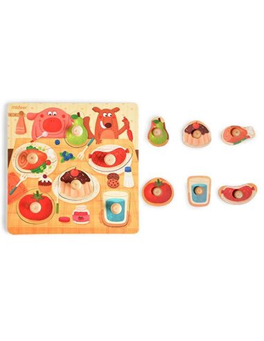 Mideer παζλ - σφηνώματα ξύλινο "Dinner Time" 22,5x22,5εκ. 6 τεμαχίων