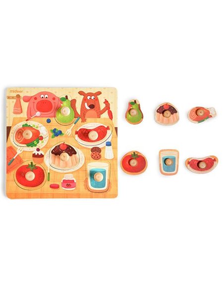 Mideer παζλ - σφηνώματα ξύλινο "Dinner Time" 22,5x22,5εκ. 6 τεμαχίων