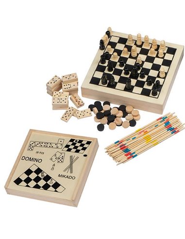 Σετ 4 παιχνιδιών σε ξύλινο κουτί Υ3x16,5x16,5εκ.