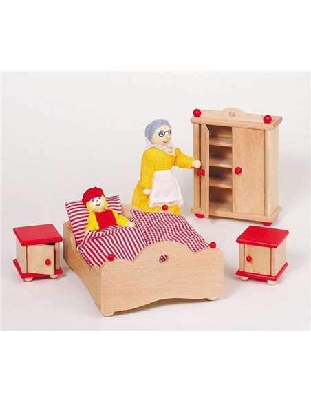 Goki σετ κρεβατοκάμαρας ξύλινο 4 τεμαχίων για κουκλόσπιτο.