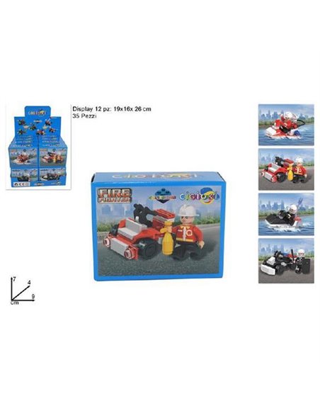 Κουτί με 35 τουβλάκια κατασκευών "αστυνομικοί-πυροσβέστες" κοκτέηλ 4 σχέδια