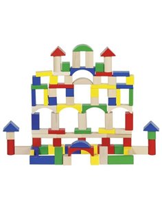 Goki τουβλάκια ξύλινα χρωματιστά 100 τεμάχια σε κουβαδάκι μεταφοράς.