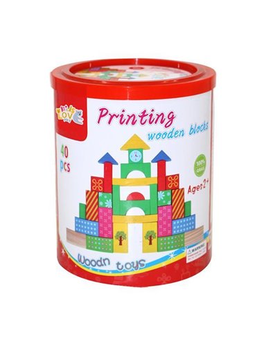 Τουβλάκια ξύλινα χρωματιστά 40τεμ. σε στρόγγυλο κουτί δώρου