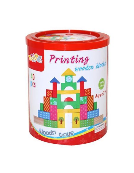 Τουβλάκια ξύλινα χρωματιστά 40τεμ. σε στρόγγυλο κουτί δώρου